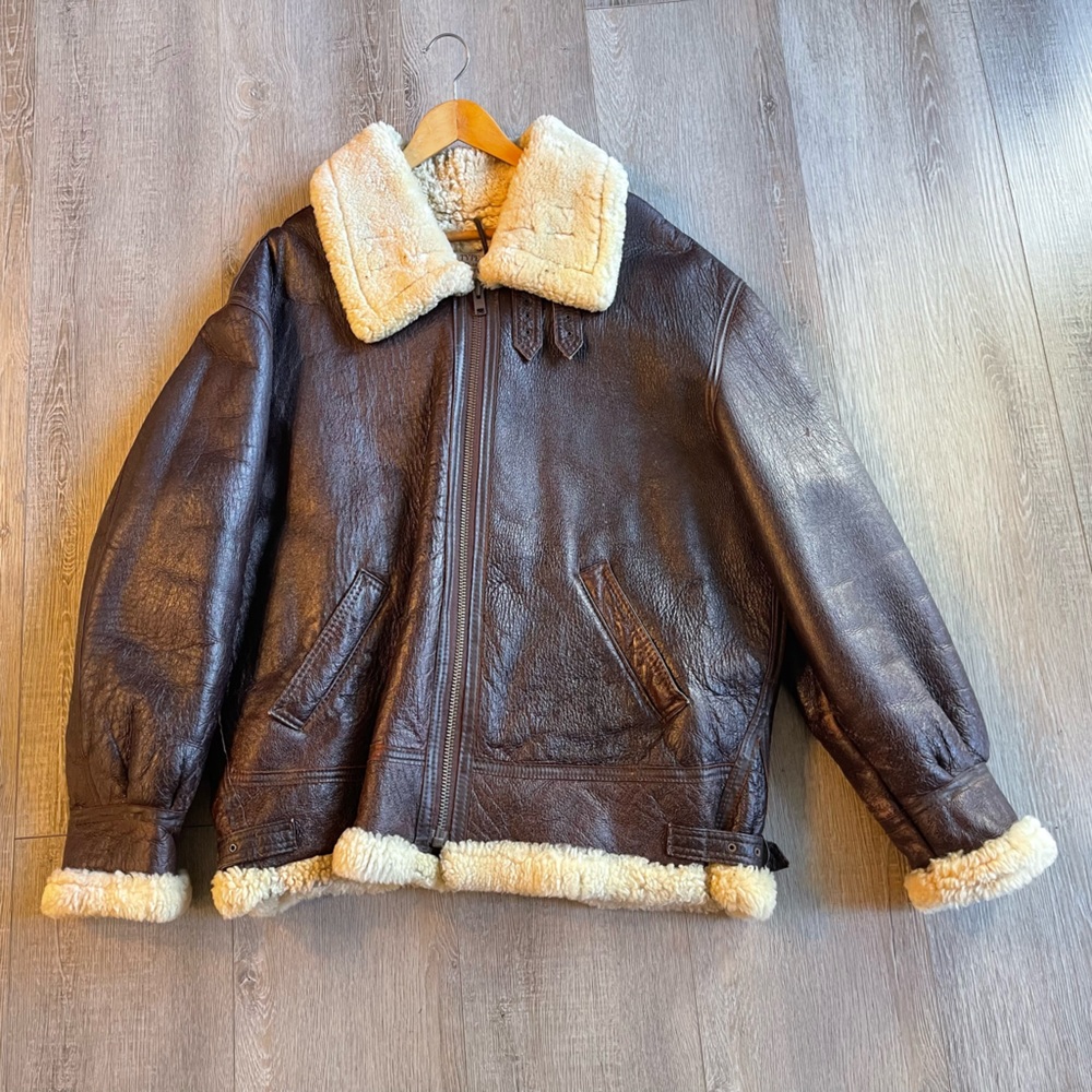 Leather Bomber Sherpa Lining Brown
